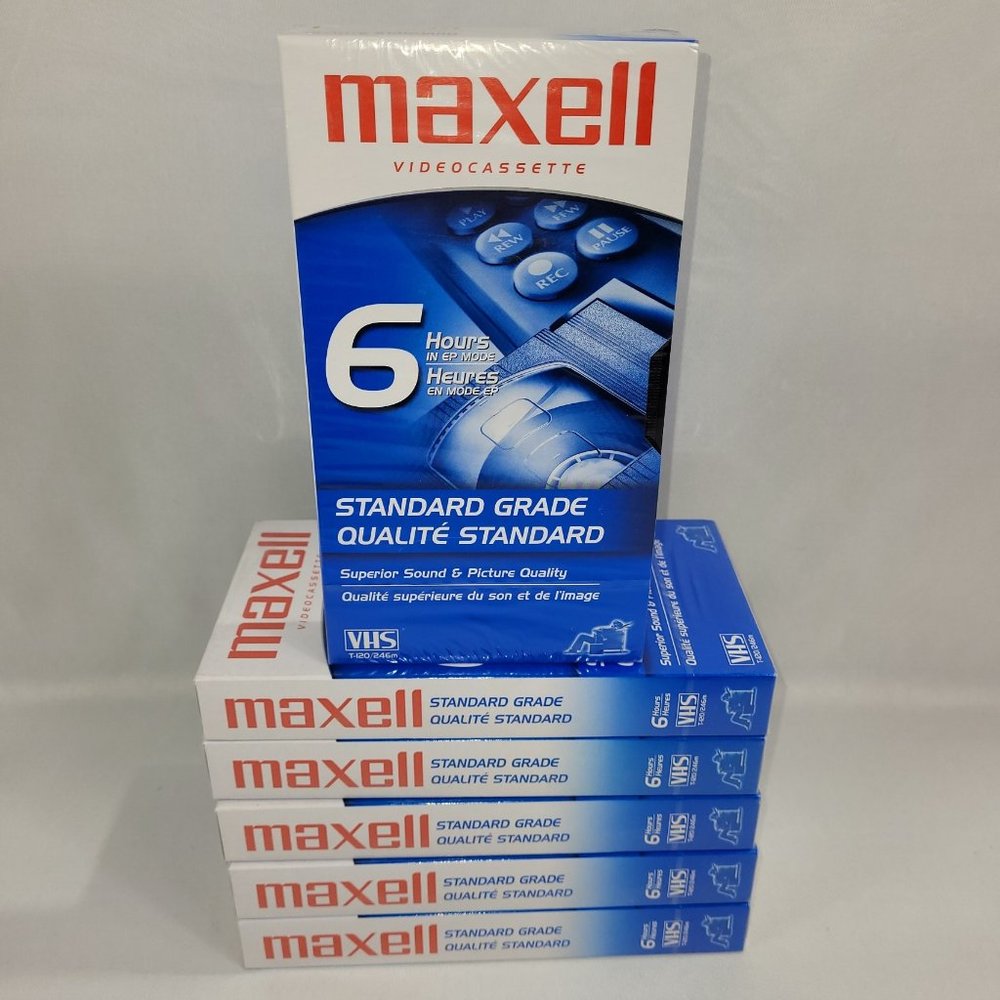 Maxell Vintage Lot 6 VHS Video Tapes Standard Grade T-120 SEALED